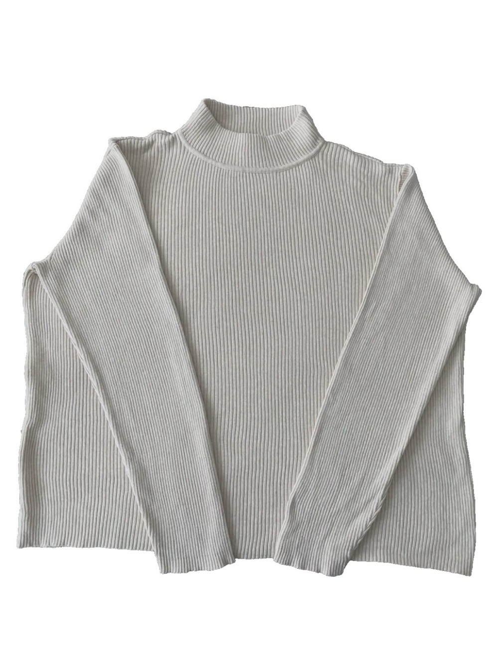 Karen Scott Cream Ribbed Mock Neck Sweater Size L 100% Cotton Stretch Fall Cozy